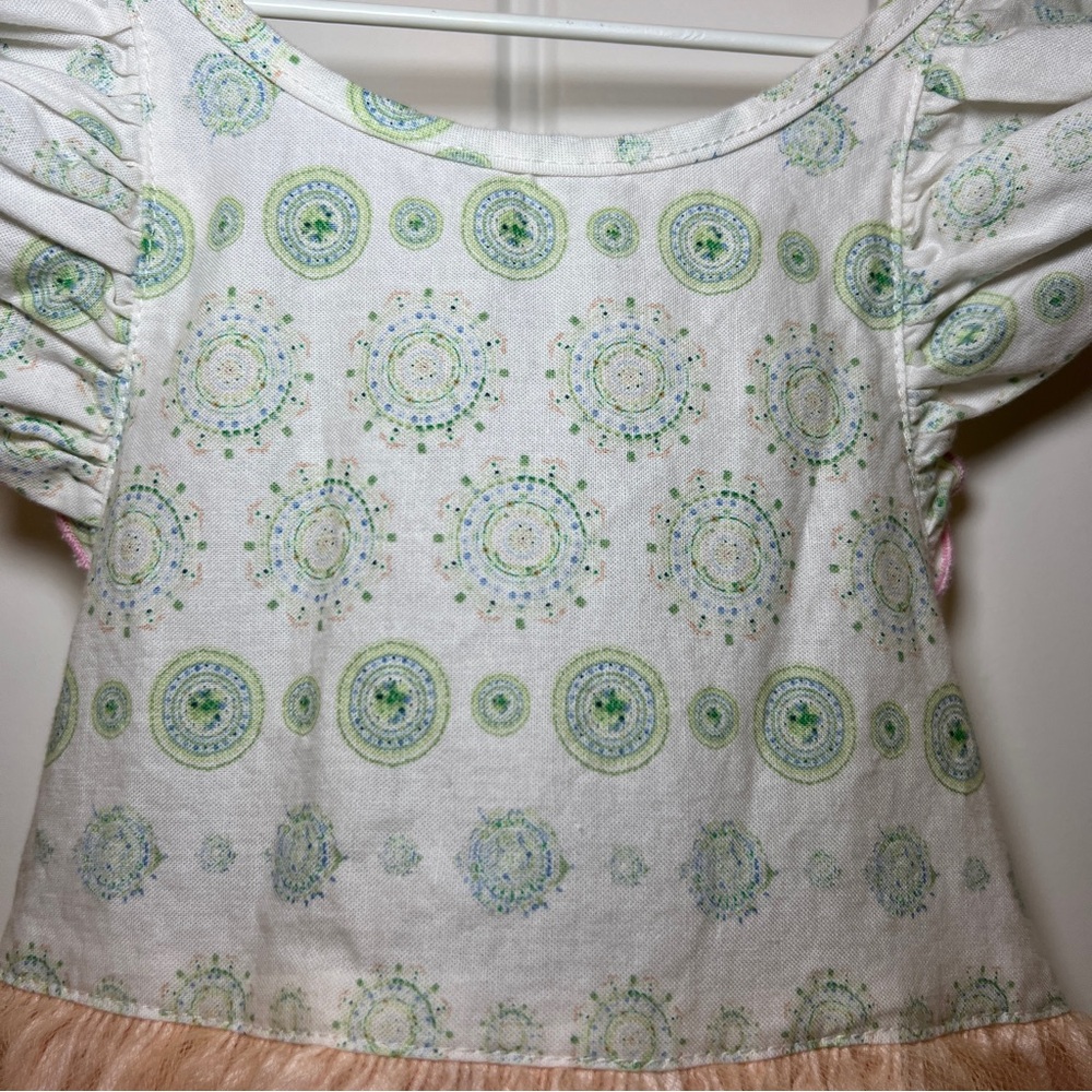 SweetHoney Peach and Green Tulle Skirt Patterned Dress Girl’s 5T - Picture 6 of 16